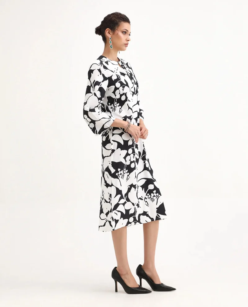 Rareism Women's Printed Straight Fit Midi Dress