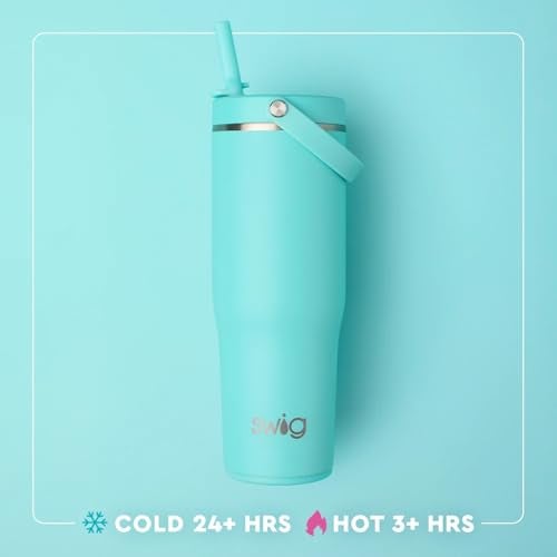 Swig Life 30oz Leak Proof ToGo Tumbler 30oz Leak Proof Water Bottle with Handle and Straw Large Insulated Tumblers Cup Holder Friendly Travel Mug Reusable Leakproof Water Bottle Sea Breeze - Image 3