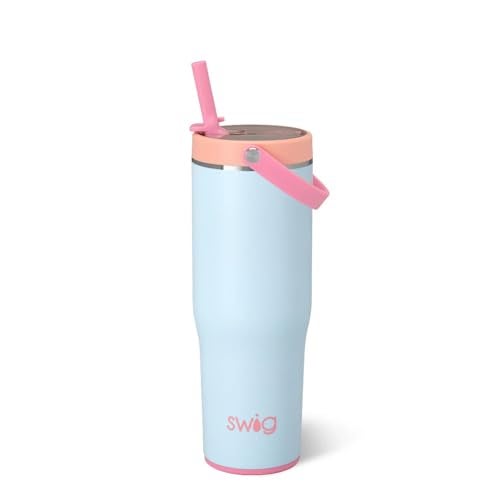 Swig Life 30oz Leak Proof ToGo Tumbler 30oz Leak Proof Water Bottle with Handle and Straw Large Insulated Tumblers Cup Holder Friendly Travel Mug Reusable Leakproof Water Bottle Sea Breeze - Image 1
