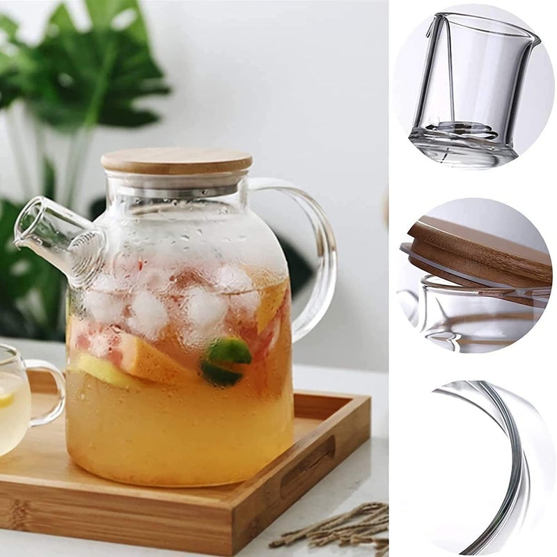 Spaceshoop Glass Water Pitcher with Bamboo Lid, 1600ML Glass Water Kettle, Glass Teapot with A Filter Coil, for Tea Coffee, Stovetop & Fridge Safe - Image 2