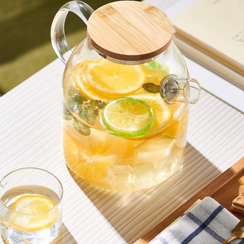 Spaceshoop Glass Water Pitcher with Bamboo Lid, 1600ML Glass Water Kettle, Glass Teapot with A Filter Coil, for Tea Coffee, Stovetop & Fridge Safe - Image 4