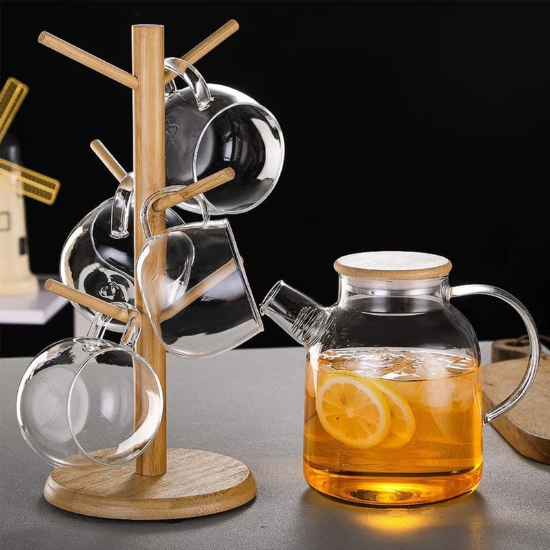 Spaceshoop Glass Water Pitcher with Bamboo Lid, 1600ML Glass Water Kettle, Glass Teapot with A Filter Coil, for Tea Coffee, Stovetop & Fridge Safe - Image 5