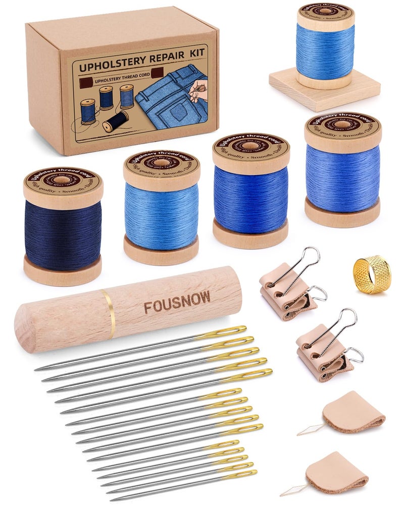 FOUSNOW Upholstery Repair Kit, Sewing Kit with Blue Sewing Threads, Professional Heavy Duty Sewing Kit for Home Repair Sewing Denim Clothes, Denim Bags, Jacket, Shoes, Wallets Crafts - Image 1