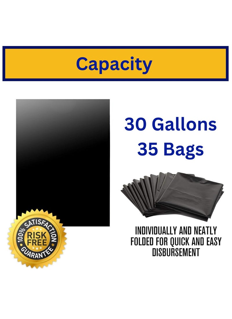 AlsayedP - 30 Gallon Heavy Duty Trash Bags 35 Black Plastic Garbage Bags for Contractor, Industrial, Home, Kitchen, Commercial, Yard, Lawn, Leaf (30 Gallons, 35 Bags) - Image 1