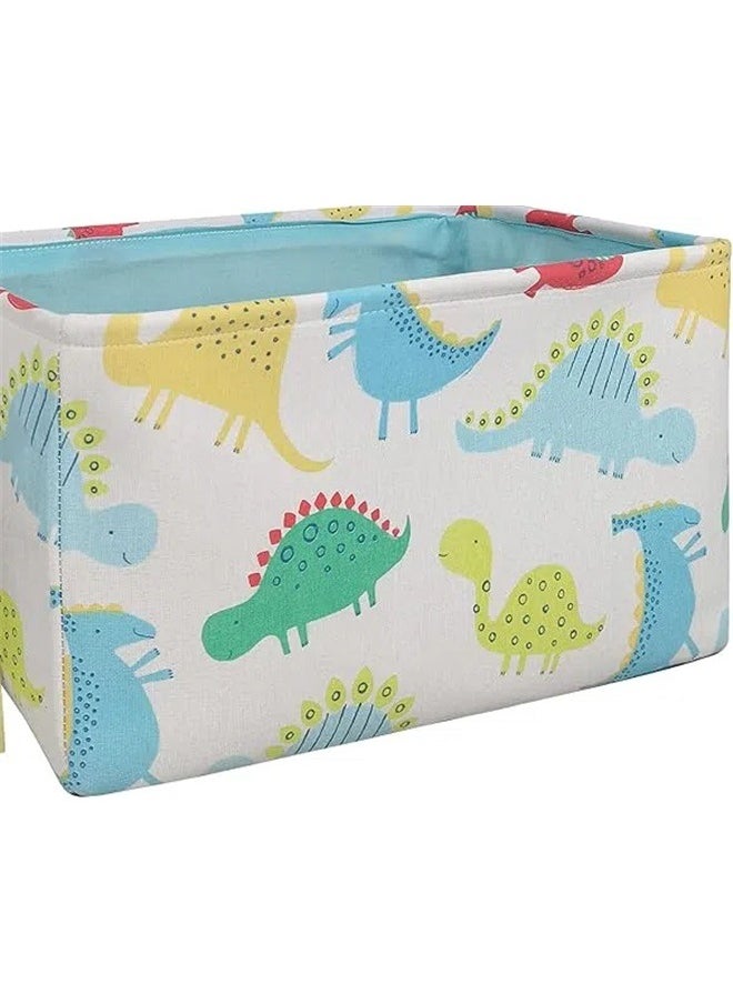 yongsheng Dinosaur Printed Storage Basket White/Green/Red 40x28x22cm，Rectangle Storage Basket Cute Canvas Organizer Bin for Pet/Children Toys, Books, Clothes Perfect for Rooms/Playroom  - Image 3