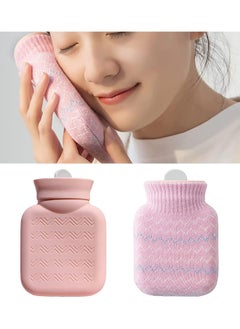 Arabest Hot Water Bottle with Soft Cover, Small Lovely and Reusable Hot Water Bottle, Portable Removeable and Washable Hand Warmers with Knit Bottle Covers for Indoor and Outdoor (Pink)  - Image 1