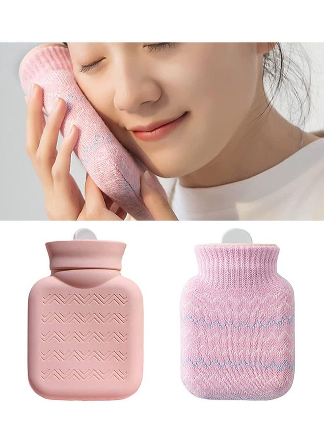 Arabest Hot Water Bottle with Soft Cover, Small Lovely and Reusable Hot Water Bottle, Portable Removeable and Washable Hand Warmers with Knit Bottle Covers for Indoor and Outdoor (Pink)  - Image 1