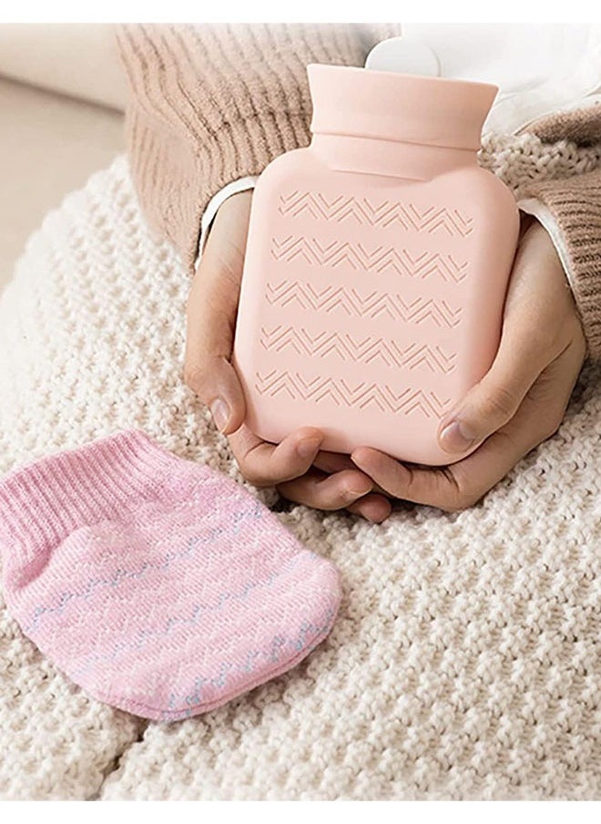Arabest Hot Water Bottle with Soft Cover, Small Lovely and Reusable Hot Water Bottle, Portable Removeable and Washable Hand Warmers with Knit Bottle Covers for Indoor and Outdoor (Pink)  - Image 2