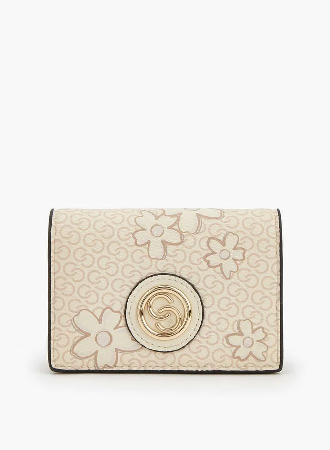 Monogram Print Wallet With Button Closure