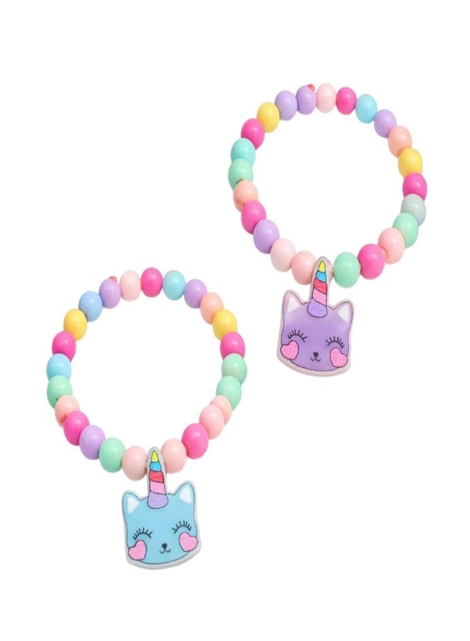 AMYCAUR Unicorn Charm Bracelet For Girls & Women, Best Friendship Bracelet Set, Stretchable And Adjustable Korean Bracelet, Return Gifts For Girls, Random Color Bracelet, Cute Bracelet set (2 Pcs) - Image 1