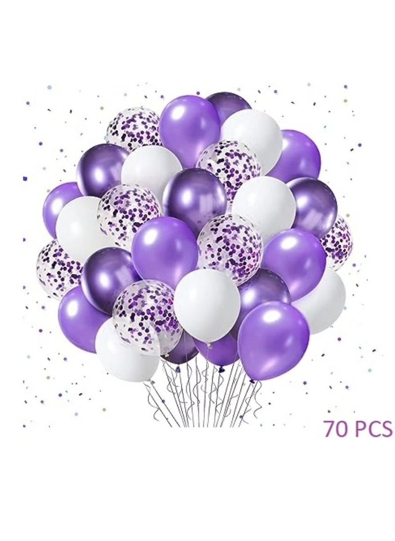بوكسوودس 70 قطعة من الكروم الأبيض الأرجواني والبالونات قصاصات الورق لخطوبة عيد الميلاد ودش الزفاف - Image 1