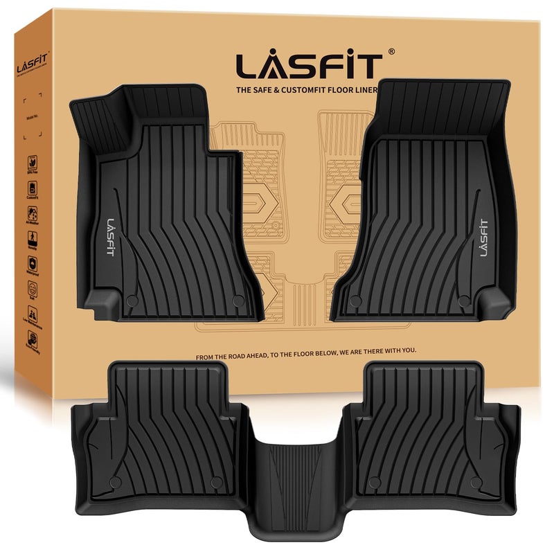 حصائر أرضية LASFIT لمرسيدس بنز E Class 2017-2023 تناسب السيدان والواجن فقط E300 E350 E400 E43 AMG E450 E53 AMG E63 AMG S حصائر أرضية TPE لجميع الأحوال الجوية للصفين الأول والثاني