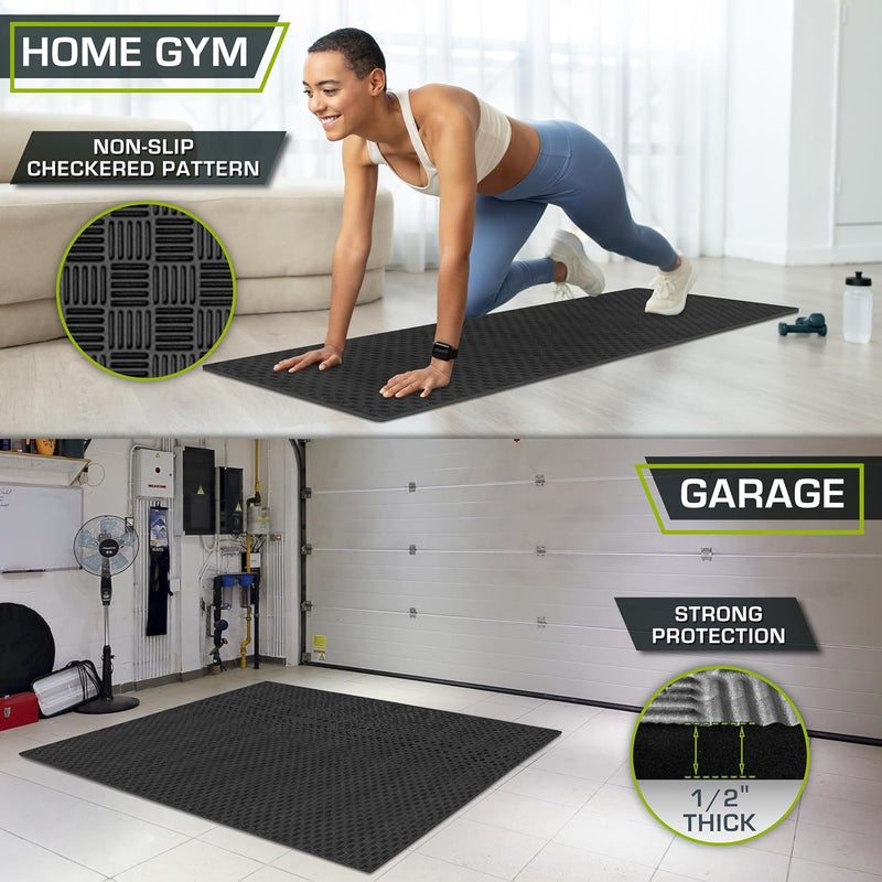 بروسورس بلاط أرضية رغوة EVA بنمط رقعة الشطرنج من ProsourceFit للتمارين الرياضية، بسمك نصف بوصة، مع ملمس مانع للانزلاق، تصميم متشابك لأسطح صالة الألعاب الرياضية القابلة للتعديل، ممتص للصدمات، أسود، 24 قدم مربع - 6 بلاطات - Image 4