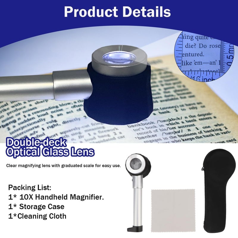 Rongon Jewelers Loupe Magnifiers 10X Magnifying Glass with Light Magnifying Lens with Light Scale and Measure Scale for Jewelry, Seniors Read, Map, Stamps, Macular Degeneration, Inspection - Image 5