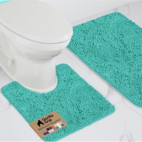 GORILLA GRIP Bathroom Rug Sets Soft Chenille 2 Piece Area Rugs Set Toilet Base Mat and 30x20 Carpet Absorbent Microfiber Washable Mats Dry Quickly Home Dcor and Bath Room Accessories Turquoise - Image 1