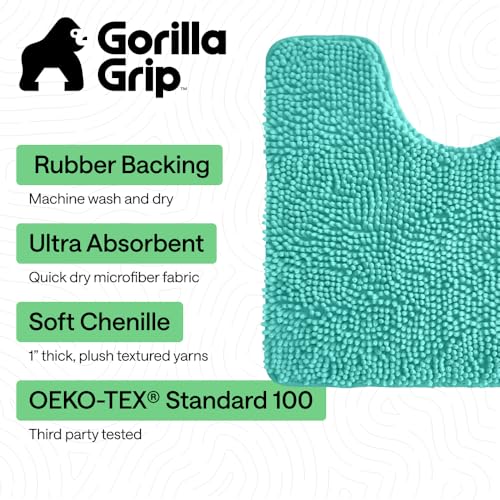 GORILLA GRIP Bathroom Rug Sets Soft Chenille 2 Piece Area Rugs Set Toilet Base Mat and 30x20 Carpet Absorbent Microfiber Washable Mats Dry Quickly Home Dcor and Bath Room Accessories Turquoise - Image 3