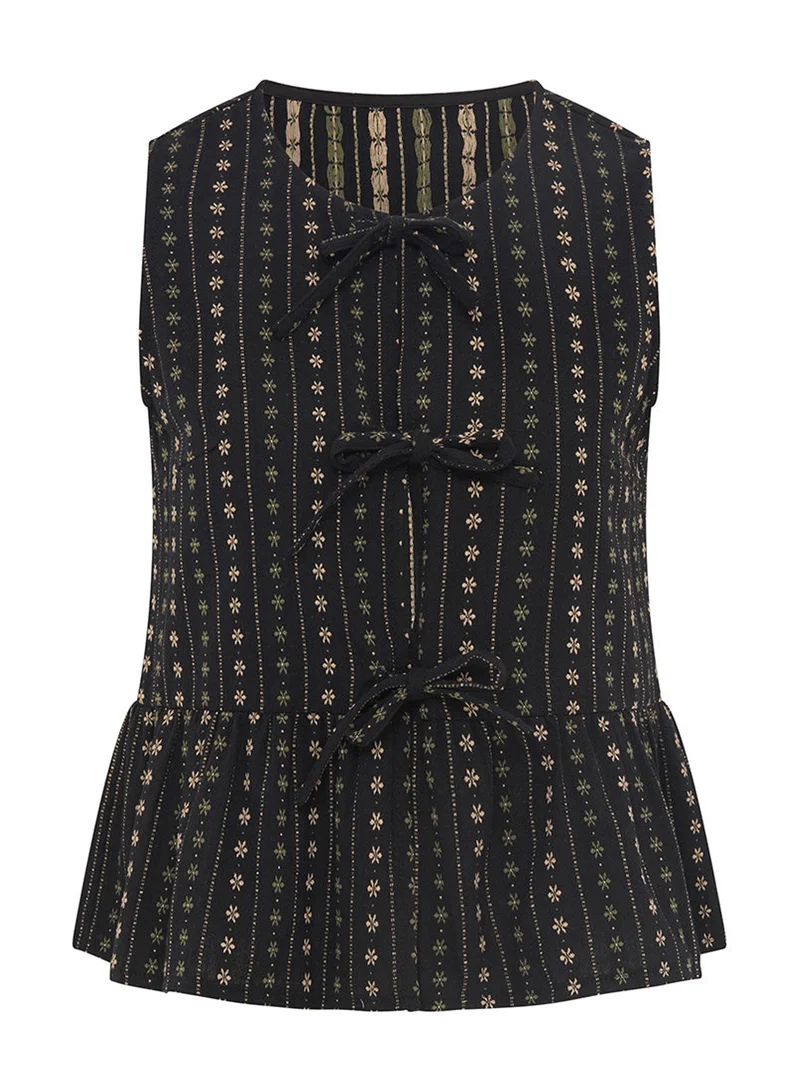 Needs No Label  Black Floral Tie Front Peplum Co-ord Top for Women | Best Price UAE
