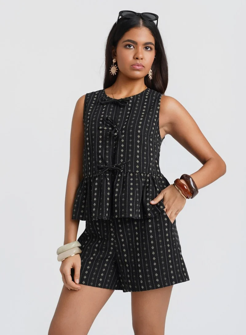 نيدز نو ليبل Black Floral Tie Front Peplum Co-ord Top