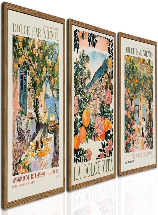 yulihaz Italy Travel Wall Art Set of 3, Amalfi Coast Wall Decor, Trendy Italian Food Kitchen Poster Canvas Prints, Vintage City Landscape Artwork for Dining Room Living Room 12x16 inch Wood Framed - Image 1