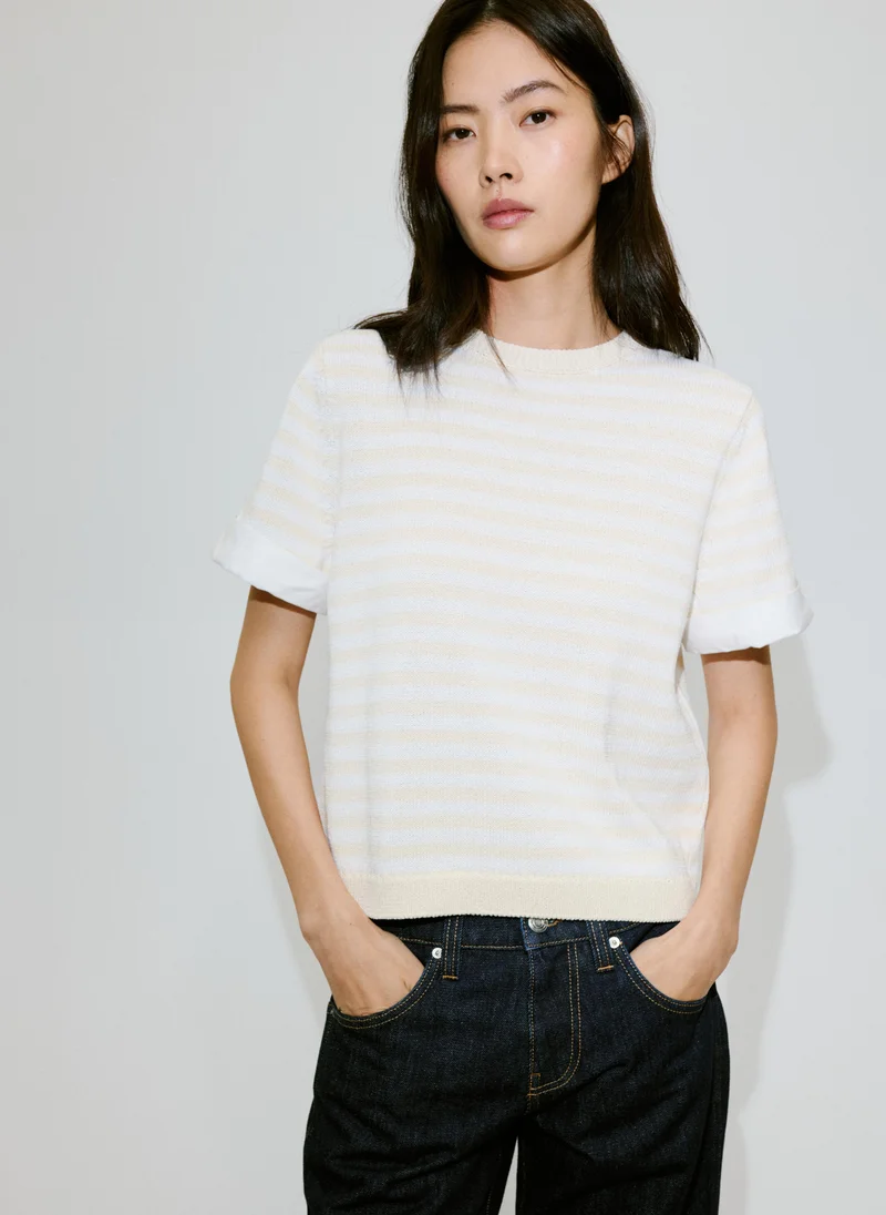 Striped Mixed-Material Jumper