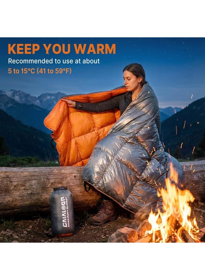 Gaialoop Down Puffy Blanket for Car Camping Outdoor Travel Backpacking, 80% Duck Down & 20% Feather Lightweight Portable Soft Warm Cozy Duck Down Camping Blanket Quilt, Light Gray - Image 2