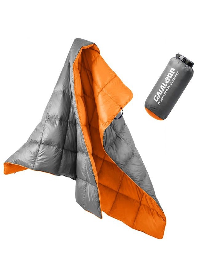 Gaialoop Down Puffy Blanket for Car Camping Outdoor Travel Backpacking, 80% Duck Down & 20% Feather Lightweight Portable Soft Warm Cozy Duck Down Camping Blanket Quilt, Light Gray - Image 1