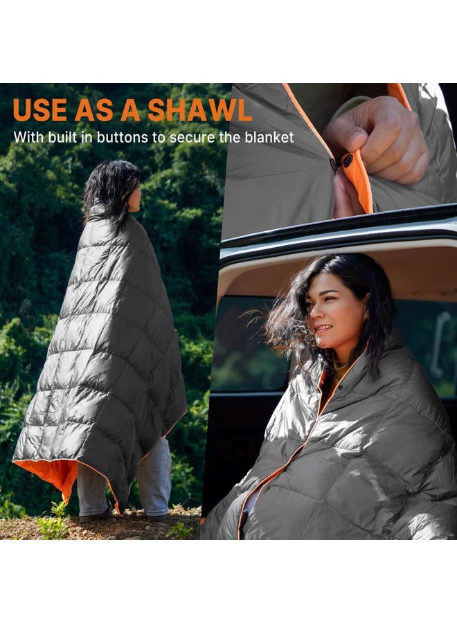 Gaialoop Down Puffy Blanket for Car Camping Outdoor Travel Backpacking, 80% Duck Down & 20% Feather Lightweight Portable Soft Warm Cozy Duck Down Camping Blanket Quilt, Light Gray - Image 5