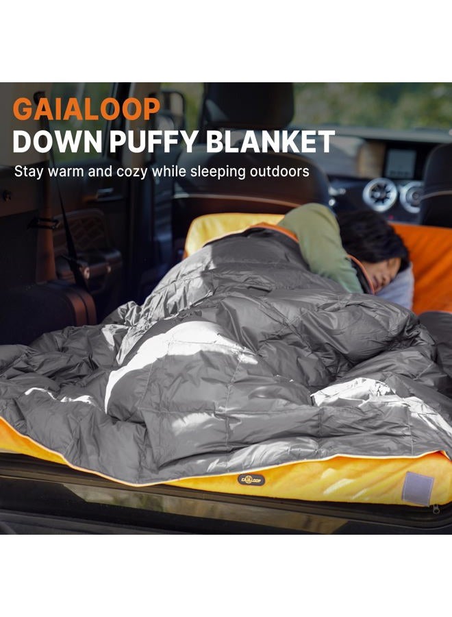 Gaialoop Down Puffy Blanket for Car Camping Outdoor Travel Backpacking, 80% Duck Down & 20% Feather Lightweight Portable Soft Warm Cozy Duck Down Camping Blanket Quilt, Light Gray - Image 4