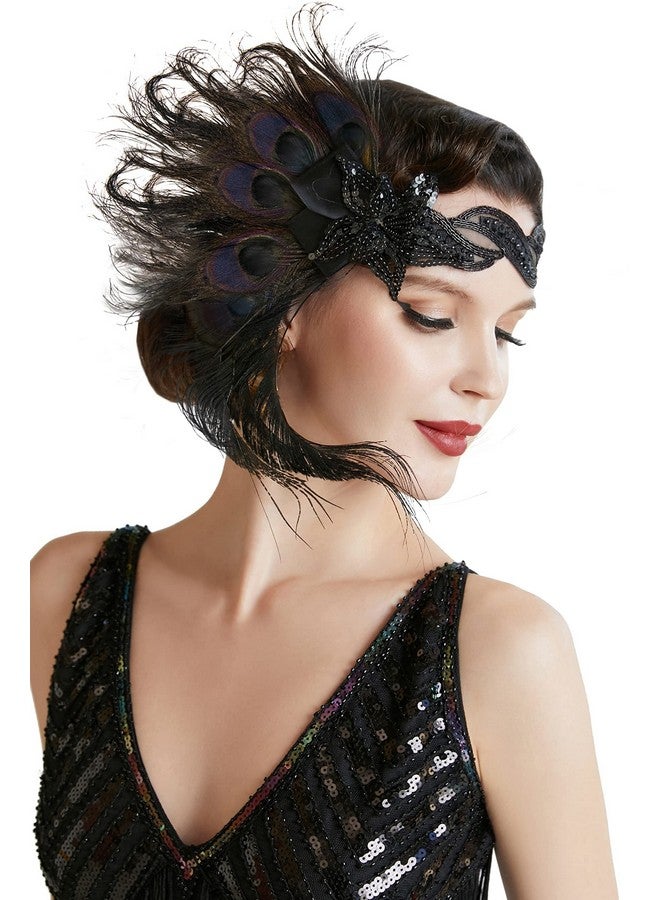 BABEYOND 1920S Flapper Headband Peacock Feather Headpiece Gatsby Accessories For Women Sequined Showgirl Headpiec (Style5) - Image 1