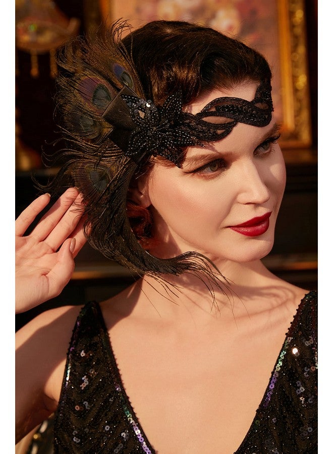 BABEYOND 1920S Flapper Headband Peacock Feather Headpiece Gatsby Accessories For Women Sequined Showgirl Headpiec (Style5) - Image 3