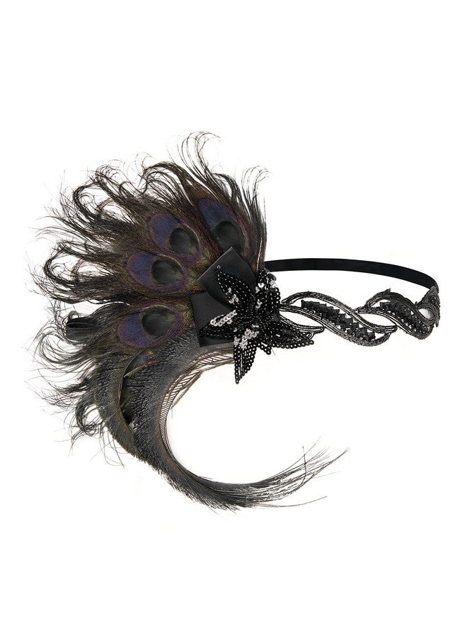BABEYOND 1920S Flapper Headband Peacock Feather Headpiece Gatsby Accessories For Women Sequined Showgirl Headpiec (Style5) - Image 4