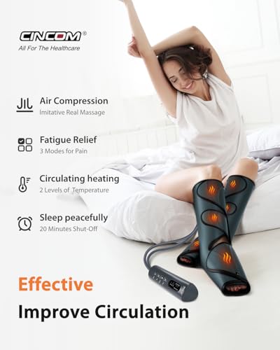 CINCOM Leg Massager with Heat and Compression, Legs Massage for Circulation and Pain Relief, Heating Calf Leg Air Compression Massager Help with Relief Edema - Image 2