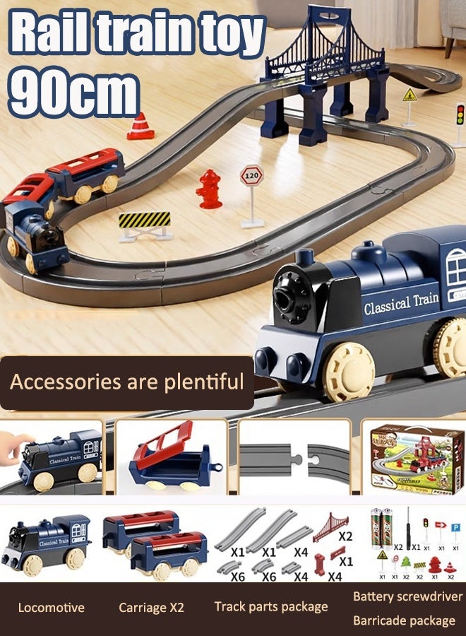 90cm electric rail train playset Electric high-speed rail train toys Assemble the rail train set Model train toys Train toys with tracks Birthday present Toys for boys(blue)