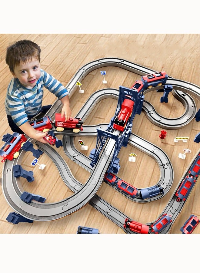 90cm electric rail train playset Electric high-speed rail train toys Assemble the rail train set Model train toys Train toys with tracks Birthday present Toys for boys(blue)