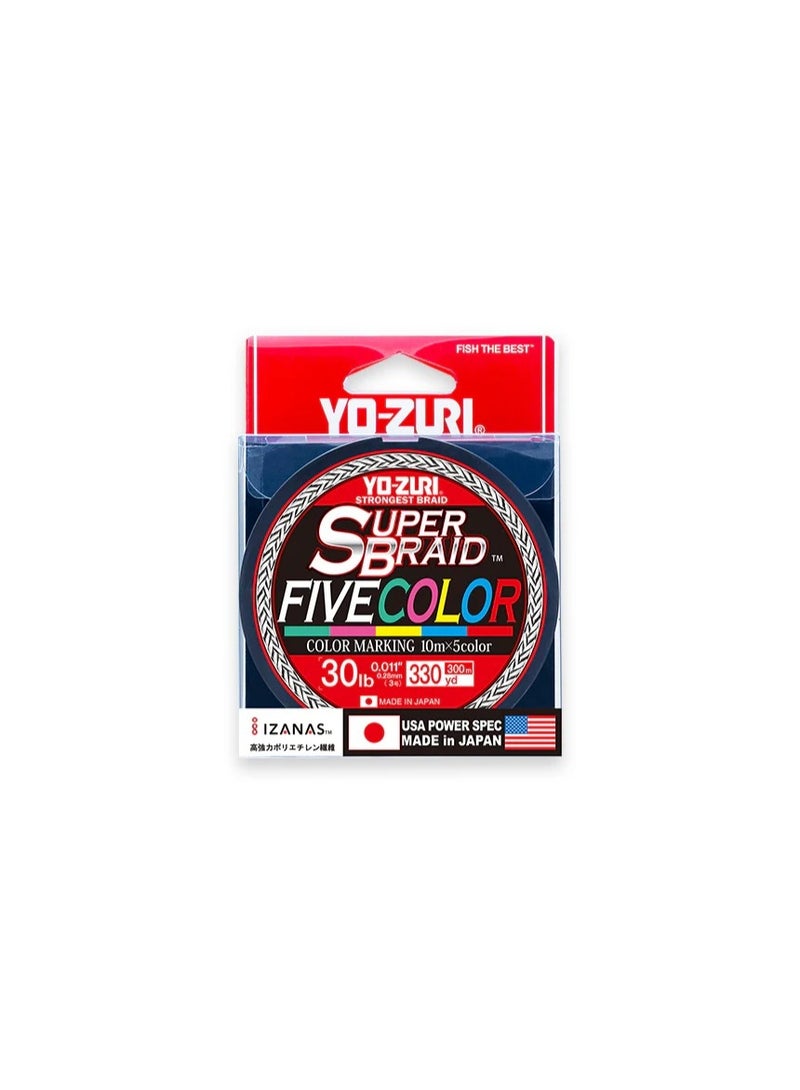 Yozuri Yo-Zuri Superbraid Fishing Line – 5-Color Multicolor, Ultra Strong & Abrasion Resistant (Sizes 10–80 lb)