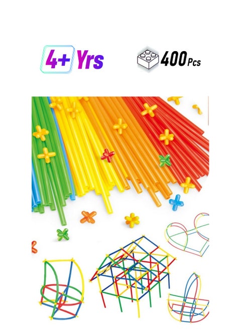 400-Piece Manual DIY Splicing Of Building Blocks Toy, Children's 4D Space Straw Toys, Interlocking Plastic Toy Set