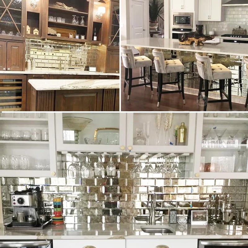 Diflart Mirror Peel and Stick Tile, Light Antique, 3x6 Inch, Beveled Mirror Subway Backsplash for Kitchen Bar Bathroom Wall Tile (5 Sq.ft, 40 Pcs) - Image 5