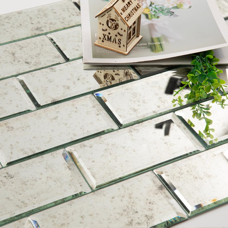 Diflart Mirror Peel and Stick Tile, Light Antique, 3x6 Inch, Beveled Mirror Subway Backsplash for Kitchen Bar Bathroom Wall Tile (5 Sq.ft, 40 Pcs) - Image 1