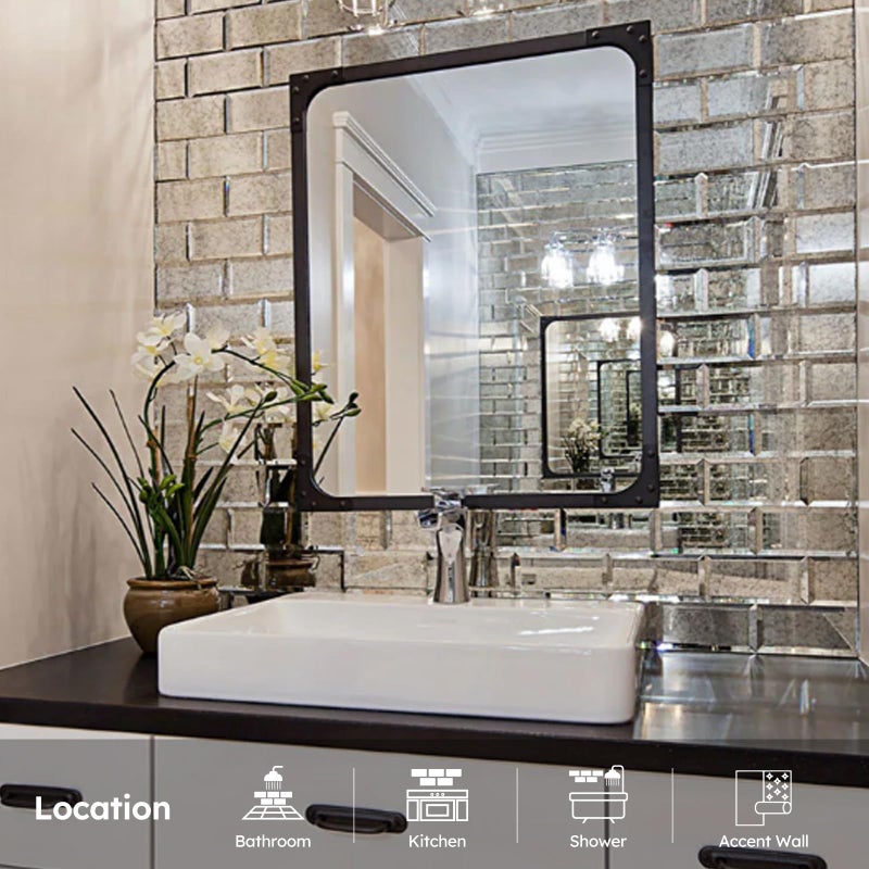 Diflart Mirror Peel and Stick Tile, Light Antique, 3x6 Inch, Beveled Mirror Subway Backsplash for Kitchen Bar Bathroom Wall Tile (5 Sq.ft, 40 Pcs) - Image 2