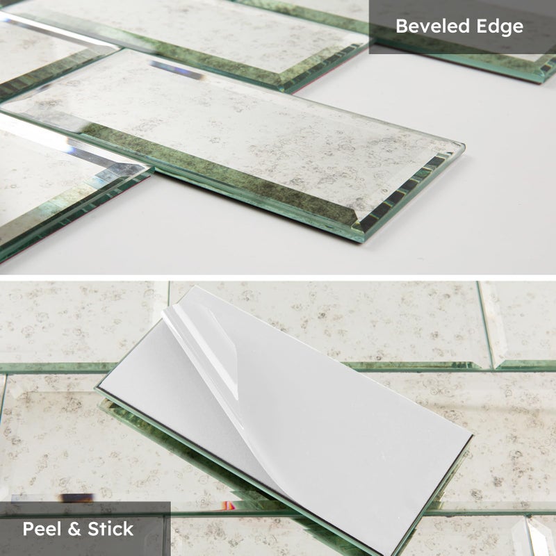 Diflart Mirror Peel and Stick Tile, Light Antique, 3x6 Inch, Beveled Mirror Subway Backsplash for Kitchen Bar Bathroom Wall Tile (5 Sq.ft, 40 Pcs) - Image 4