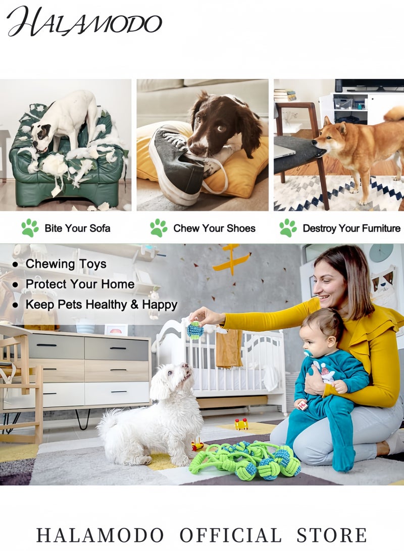 Halamodo لعبة حبل قطني صديقة للبيئة للكلاب لعبة حيوانات أليفة محبوكة مربوطة للكلاب المتوسطة والصغيرة لعبة مضغ متينة للكلاب العدوانية لعبة شد تفاعلية ولعبة ضد الملل - Image 2