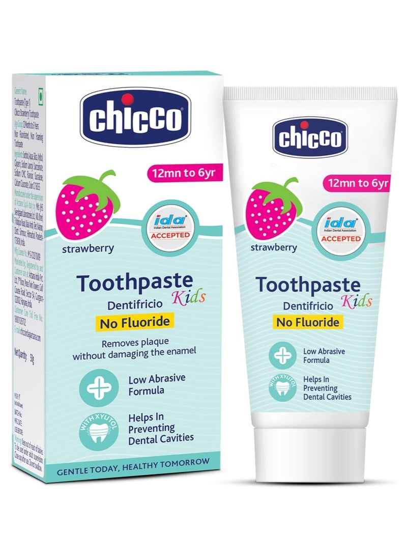 Chicco Toothpaste for Kids (1y-6y), Strawberry Flavour, Fluoride-Free, Removes Plaque, Helps Prevent Cavities, 50g  - Image 1
