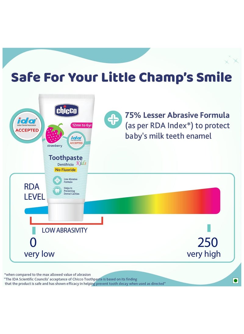 Chicco Toothpaste for Kids (1y-6y), Strawberry Flavour, Fluoride-Free, Removes Plaque, Helps Prevent Cavities, 50g  - Image 2