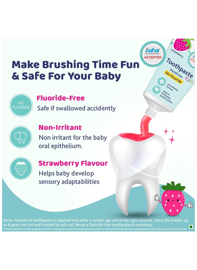 Chicco Toothpaste for Kids (1y-6y), Strawberry Flavour, Fluoride-Free, Removes Plaque, Helps Prevent Cavities, 50g  - Image 4