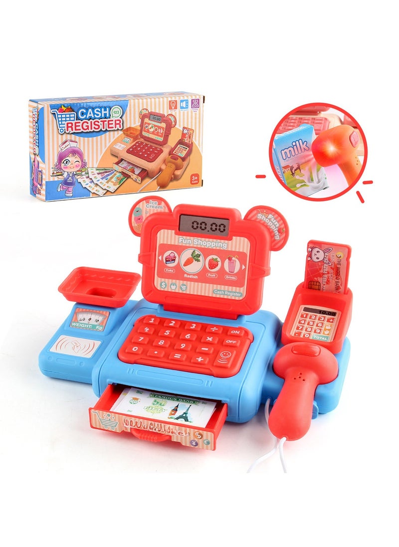 1 x 5 pcs Kids Role-Play Supermarket Cash Register Toy 1M-B red and blue cash register boxed 196.6G
