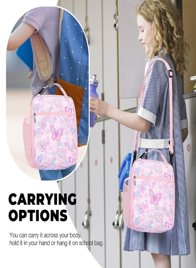 Clastyle Pink Butterfly Insulated Lunch Bag for Kids, Portable Large Thermal Cooler Lunch Bag for Girls, School Lunch Box Bag with Bottle Holder - Image 2