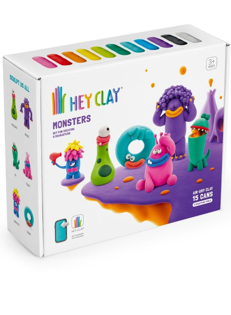 HEY CLAY Monsters Set-Colourful Modeling Kids-Air Dry Clay Kit 15 cans and Sculpting Tools with Fun Interactive Instructions App, Multicoloured - Image 4