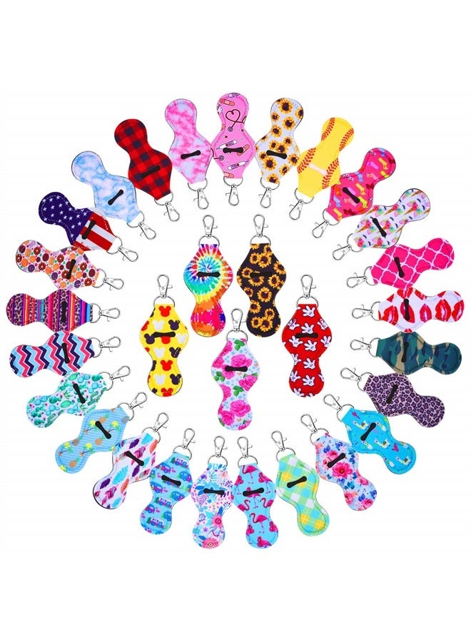 Caffox Chapstick Holder Keychain, 30Pcs Lip Balm Holder with Clip, Chapstick Lipstick Lipgloss Holder Bulk for Lanyards, Keychain