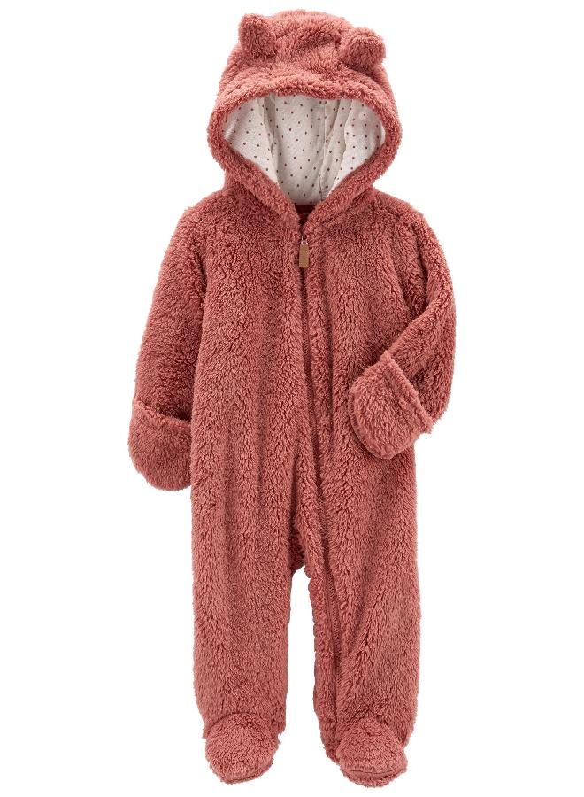 Carter's 0-9 Months Hooded Sherpa Bunting Pram (Dark Pink, 9 Months) - Image 3