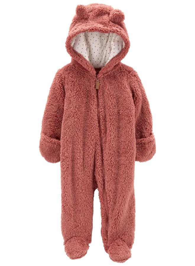 Carter's 0-9 Months Hooded Sherpa Bunting Pram (Dark Pink, 9 Months) - Image 1